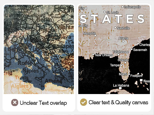 Canvas Wall Art World Map Office Artwork in Black 3 Pcs