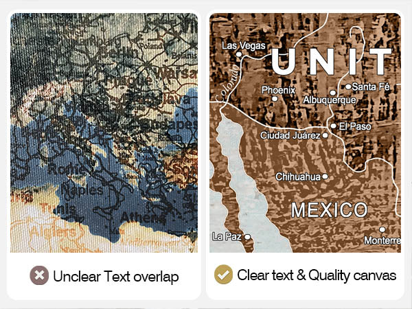 Canvas Wall Art World Map Office Artwork in Brown 3 Pcs