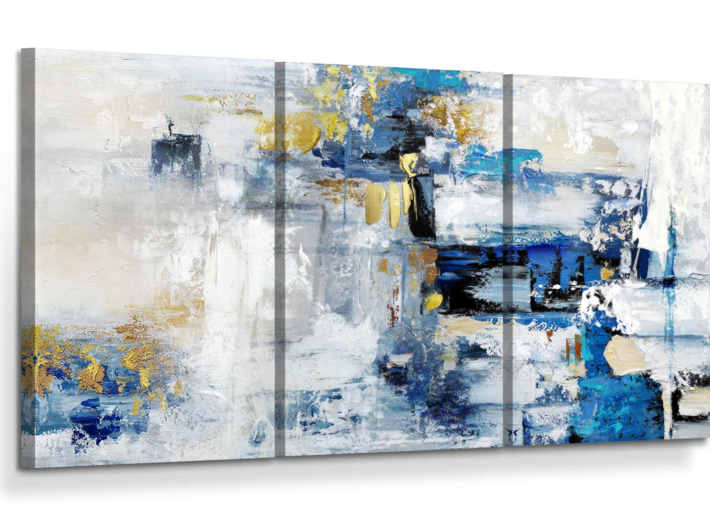 Wall Decor for Living Room Blue Gold Office Wall Art Canvas Abstract Pictures 3 Pcs