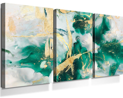 Wall Decor for Living Room Green Gold Office Wall Art Canvas Abstract Pictures 3 Pcs