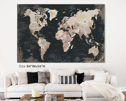 Office Wall Art World Map Assembly Frame in Black