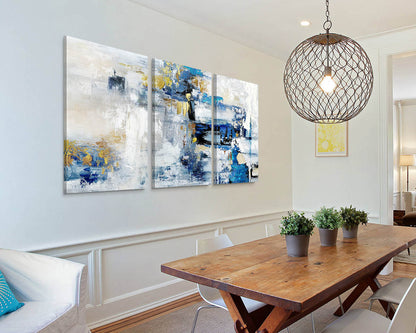 Wall Decor for Living Room Blue Gold Office Wall Art Canvas Abstract Pictures 3 Pcs