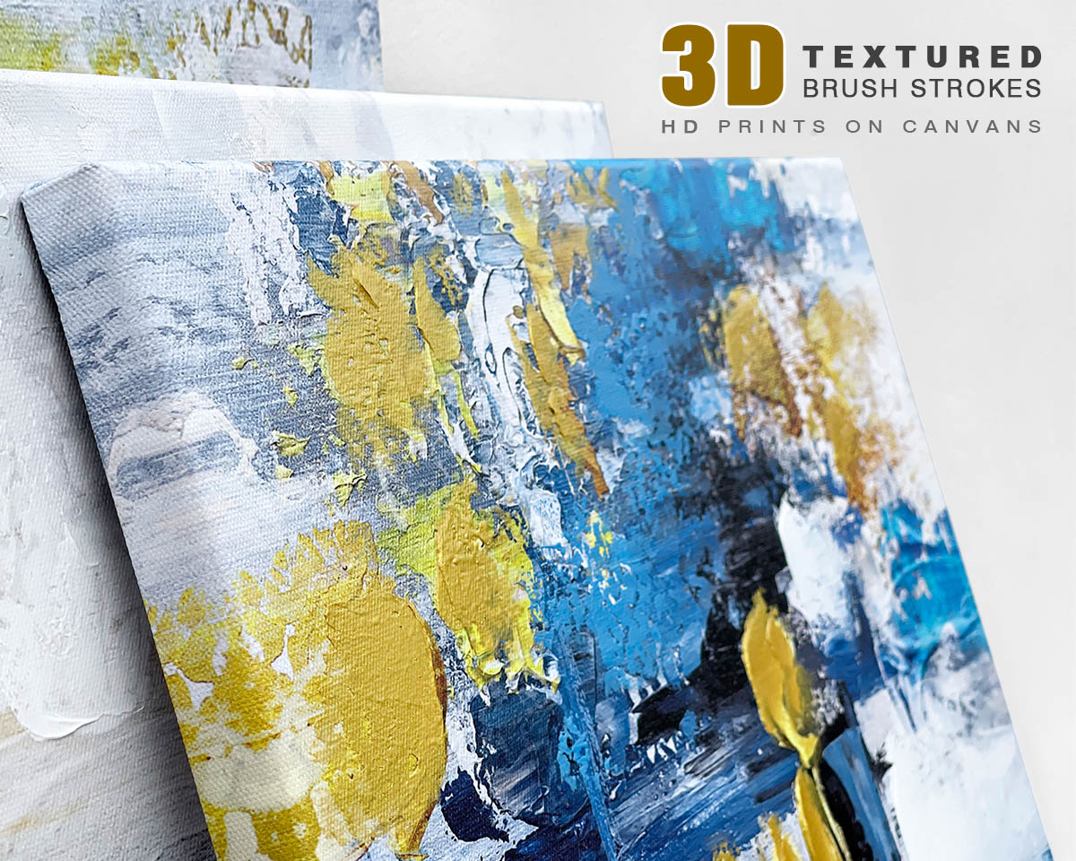 Wall Decor for Living Room Blue Gold Office Wall Art Canvas Abstract Pictures 3 Pcs