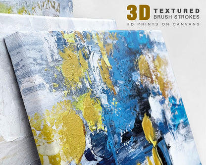 Wall Decor for Living Room Blue Gold Office Wall Art Canvas Abstract Pictures 3 Pcs