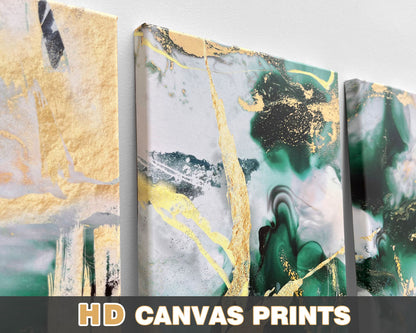 Wall Decor for Living Room Green Gold Office Wall Art Canvas Abstract Pictures 3 Pcs