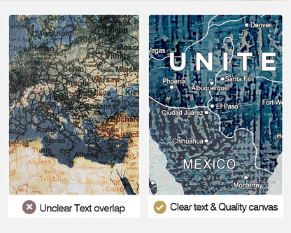 Office Wall Art World Map Assembly Frame in Blue