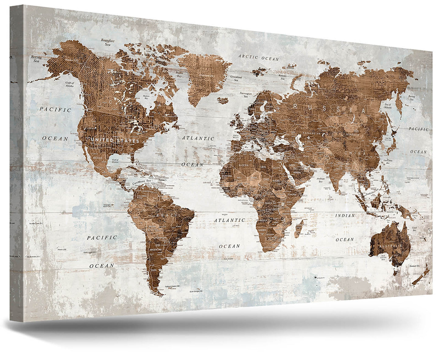 Office Wall Art World Map Assembly Frame in Brown
