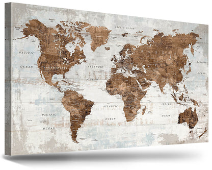 Office Wall Art World Map Assembly Frame in Brown