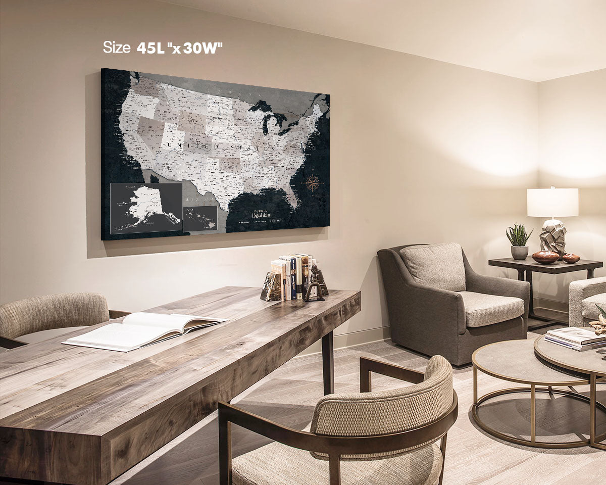Map of the USA for Wall Canvas US Map Pin Board Obsidian Blue