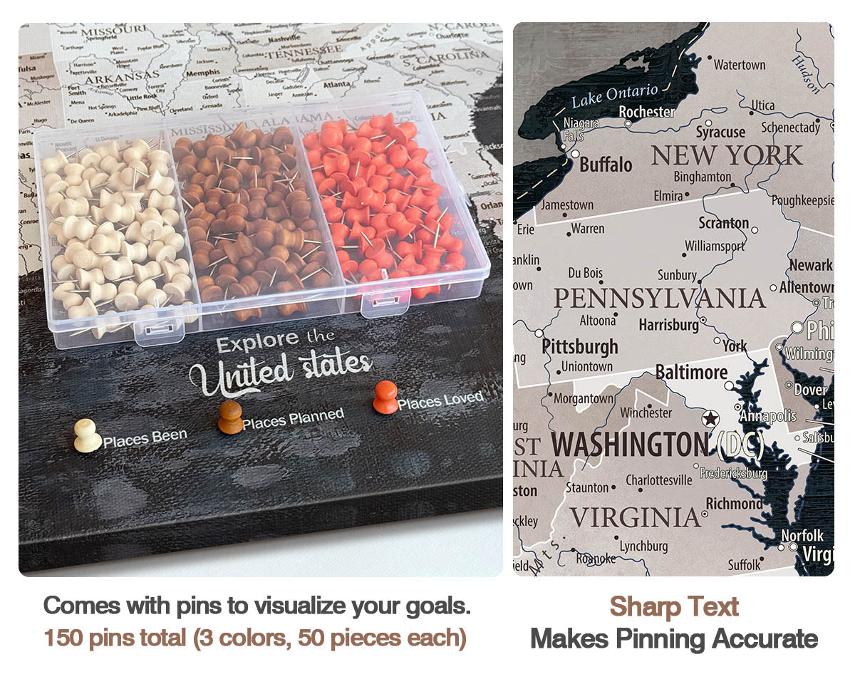 Map of the USA for Wall Canvas US Map Pin Board Obsidian Blue