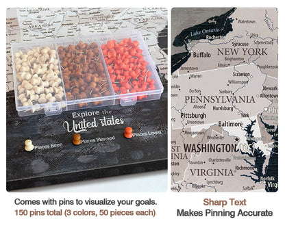 Map of the USA for Wall Canvas US Map Pin Board Obsidian Blue