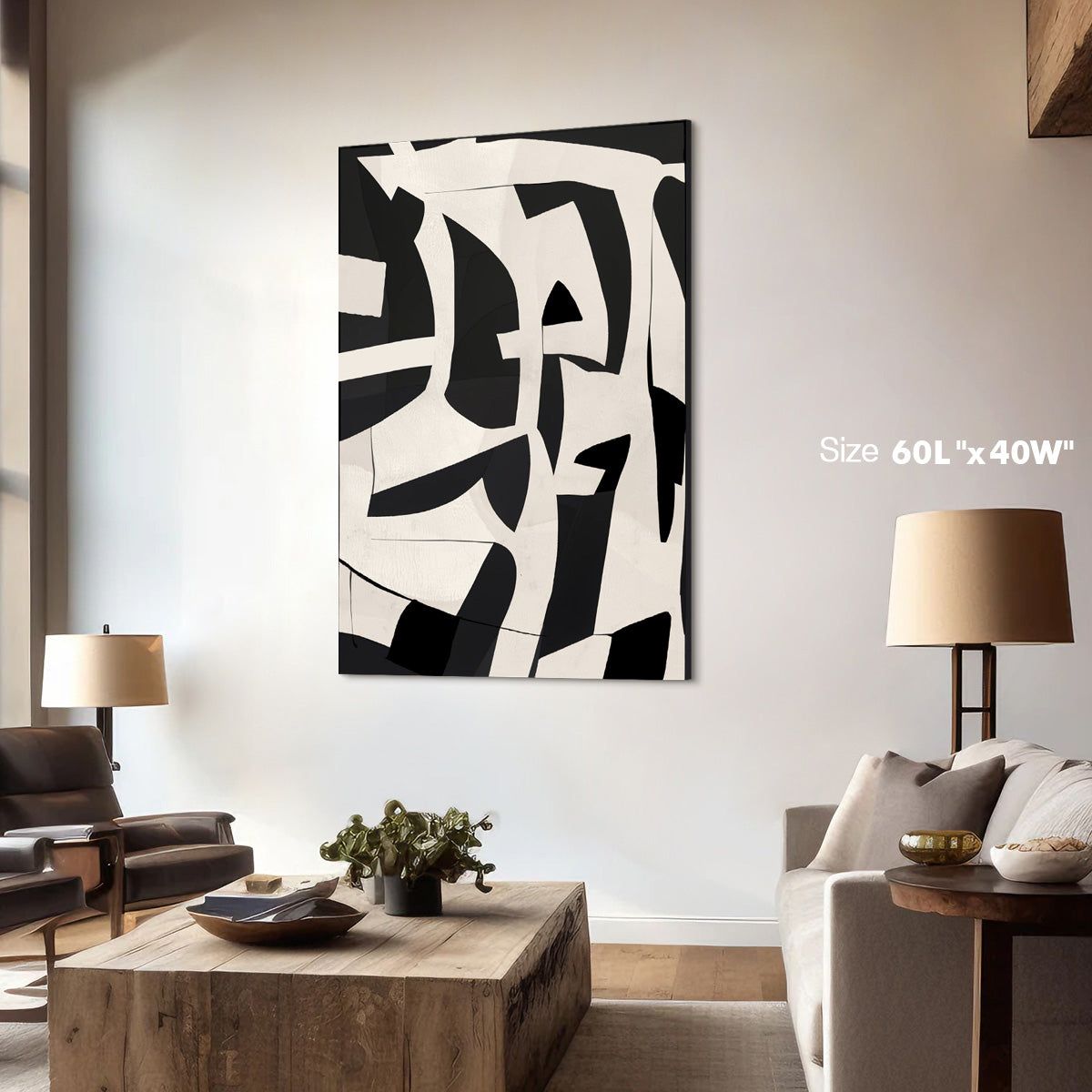 Oversized Black and Beige Abstract Handmade Oil Painting