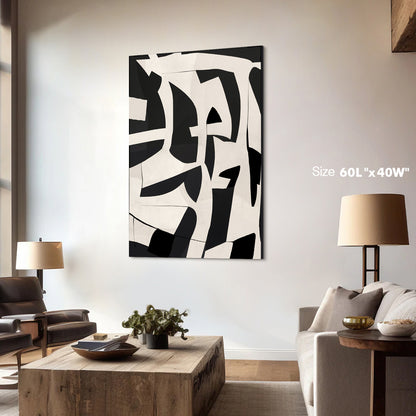 Oversized Black and Beige Abstract Handmade Oil Painting