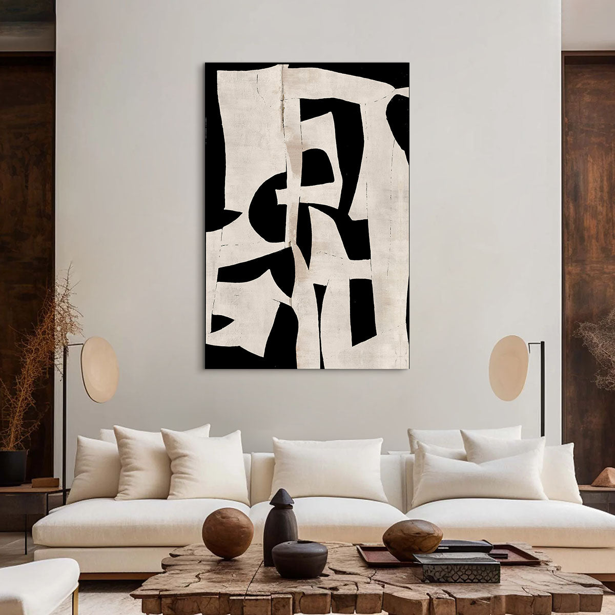 Textured Abstract Wall Decor Extra Large Black & Beige High-Contrast Canvas Painting