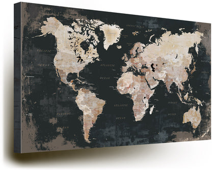 Office Wall Art World Map Assembly Frame in Black