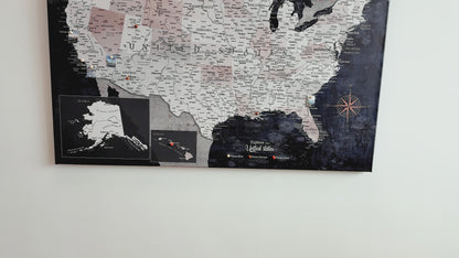 Map of the USA for Wall Canvas US Map Pin Board Obsidian Blue